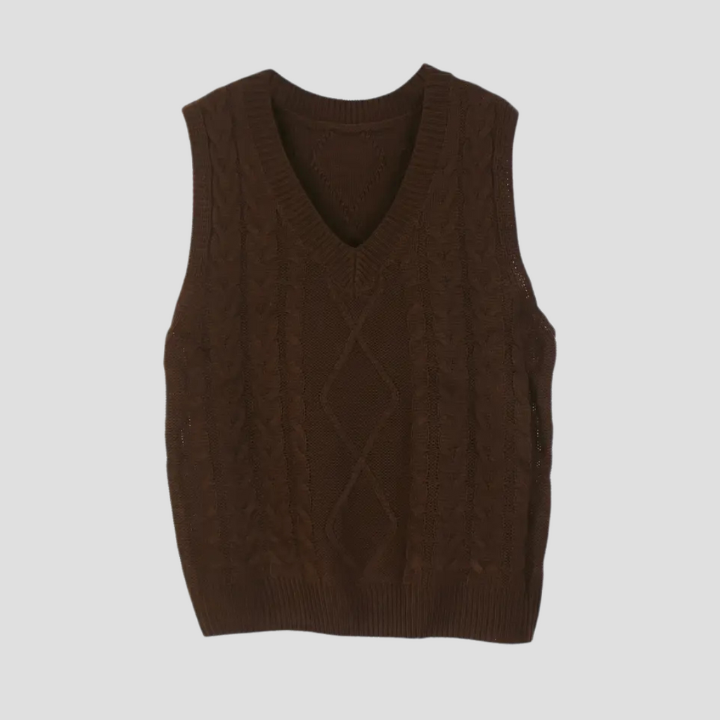  Women's Cable Knit V-Neck Sweater Vest